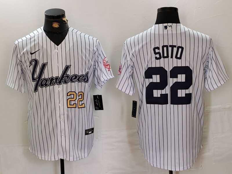 Men%27s New York Yankees #22 Juan Soto White Pinstripe Fashion Cool Base Jerseys->new york yankees->MLB Jersey